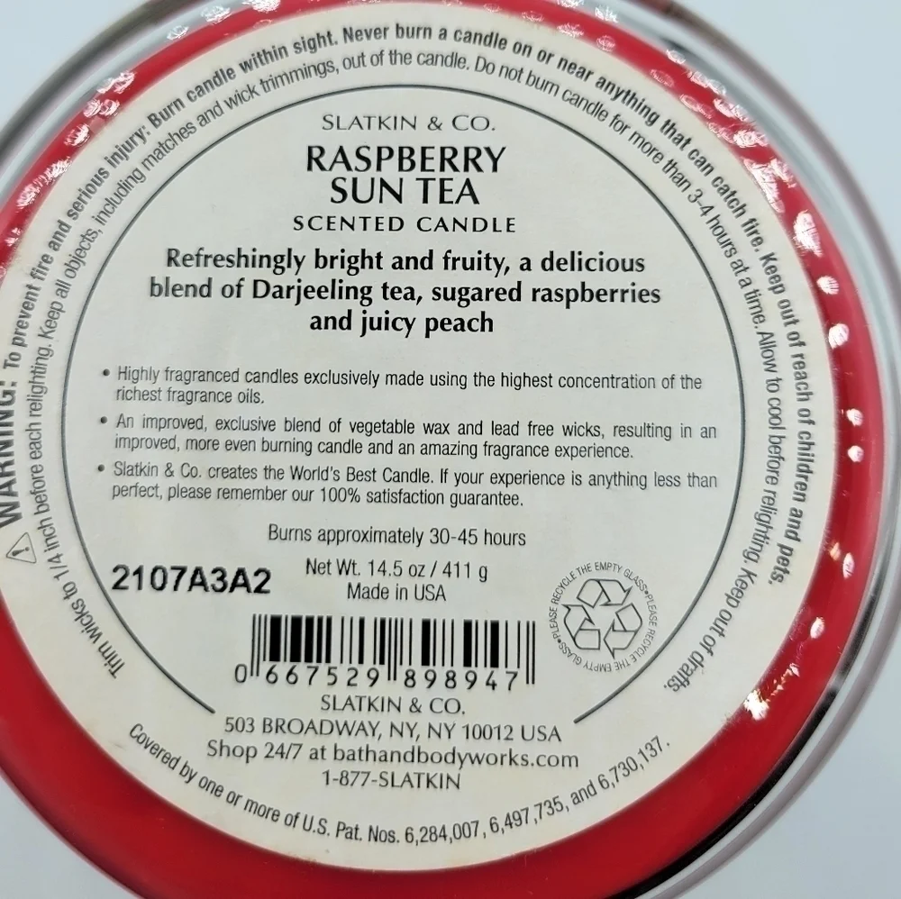 Bath and Body Works Raspberry Sun Tea 3 wick Candle - Picture 3 of 4